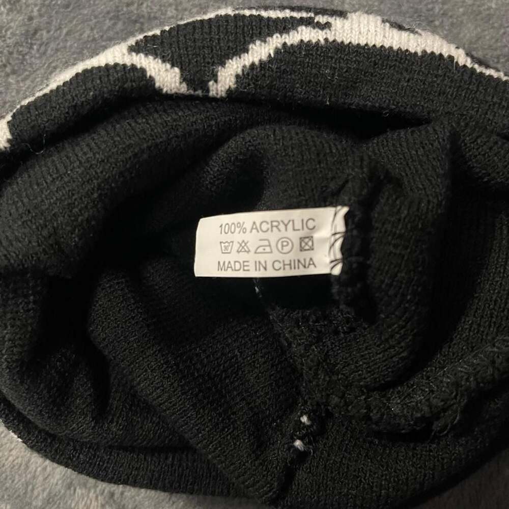 Shein Black and White Spider Web Knit Beanie - Picture 5 of 5